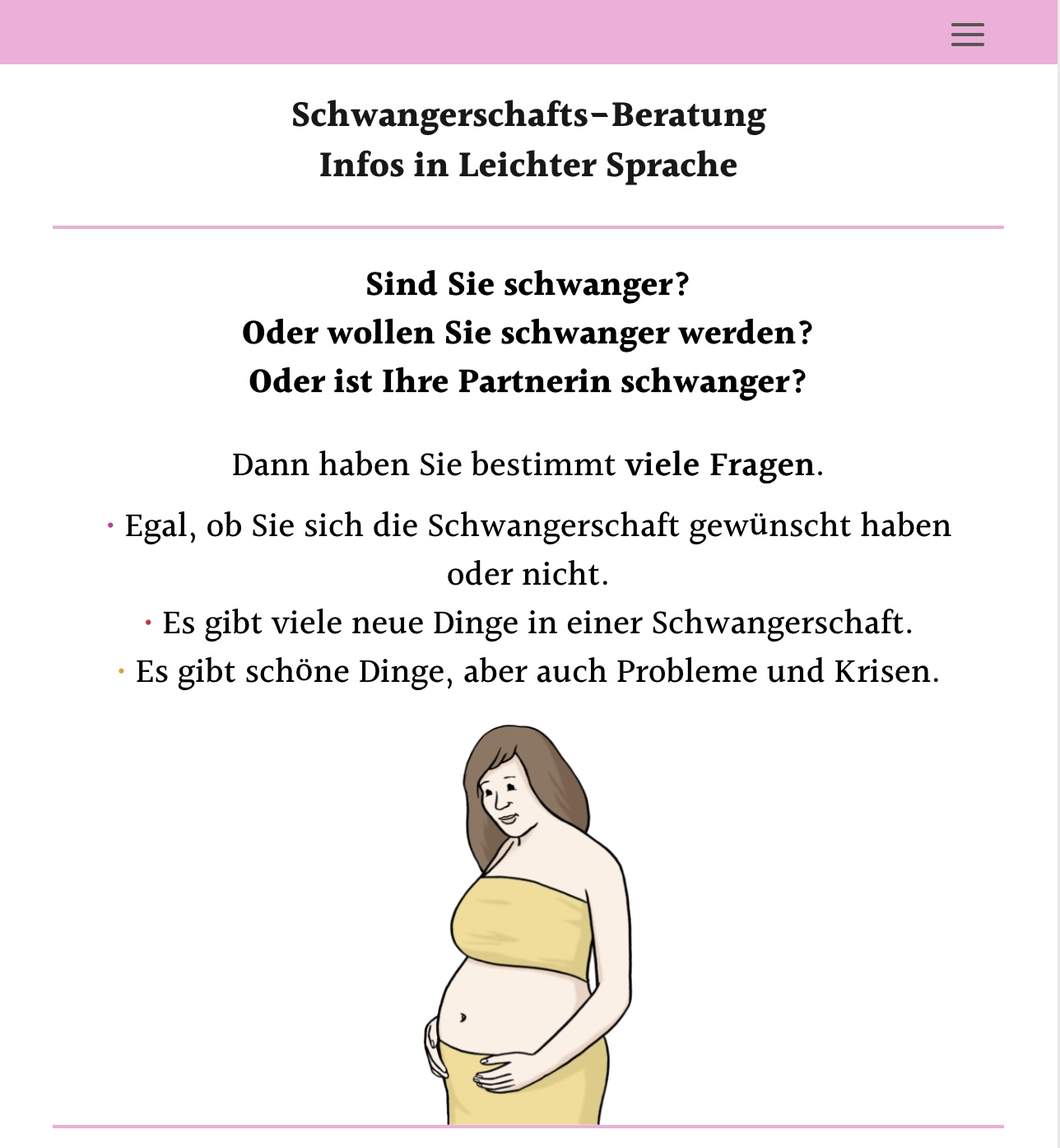 Zeichnung mit einer schwangeren Frau ist zu sehen, dazu Text