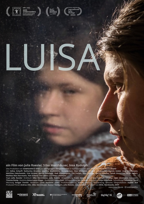 Das Bild ist ein Film-Plakat. Man sieht ein Mädchen von der Seite. In einer Scheibe sieht man ihr Gesicht noch einmal.  Das Mädchen wirkt traurig und nachdenklich.  Der Titel vom Film ist: LUISA.