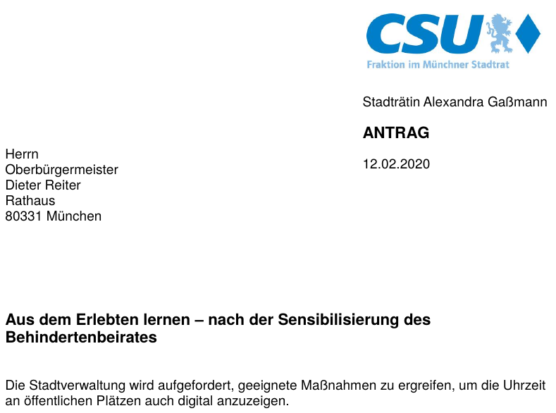 antrag csu uhren oeffentliche plaetze