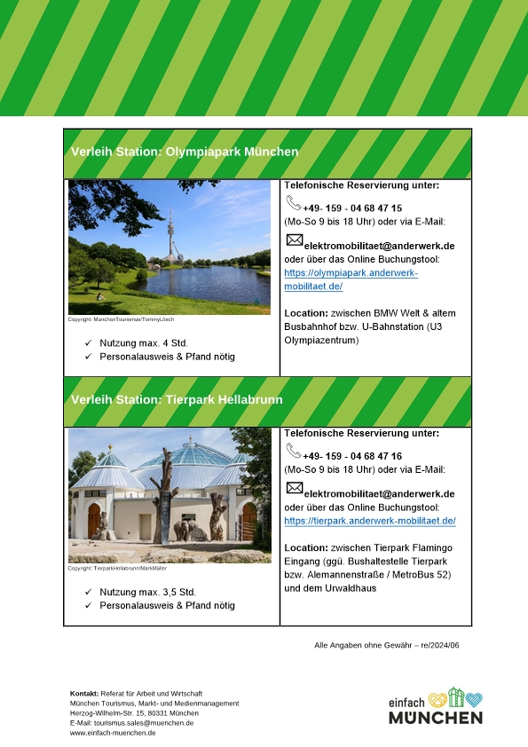 Infoblatt von München Tourismus über den Elektroverleih Seite 2