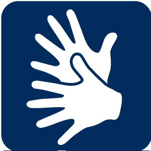 Icon mit Gebärdensprache in blau und weiss